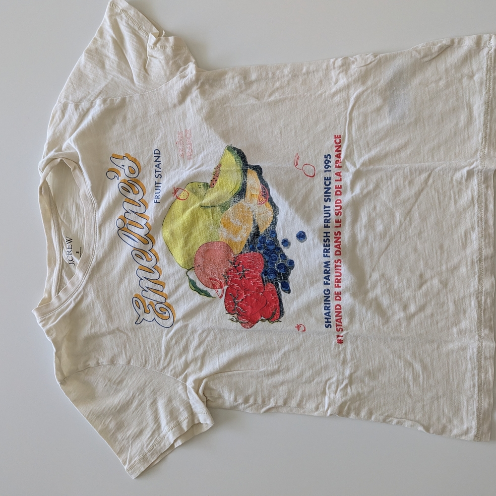 J. Crew White Graphic Fruit Tee with Yellow, Red & Blue Accents